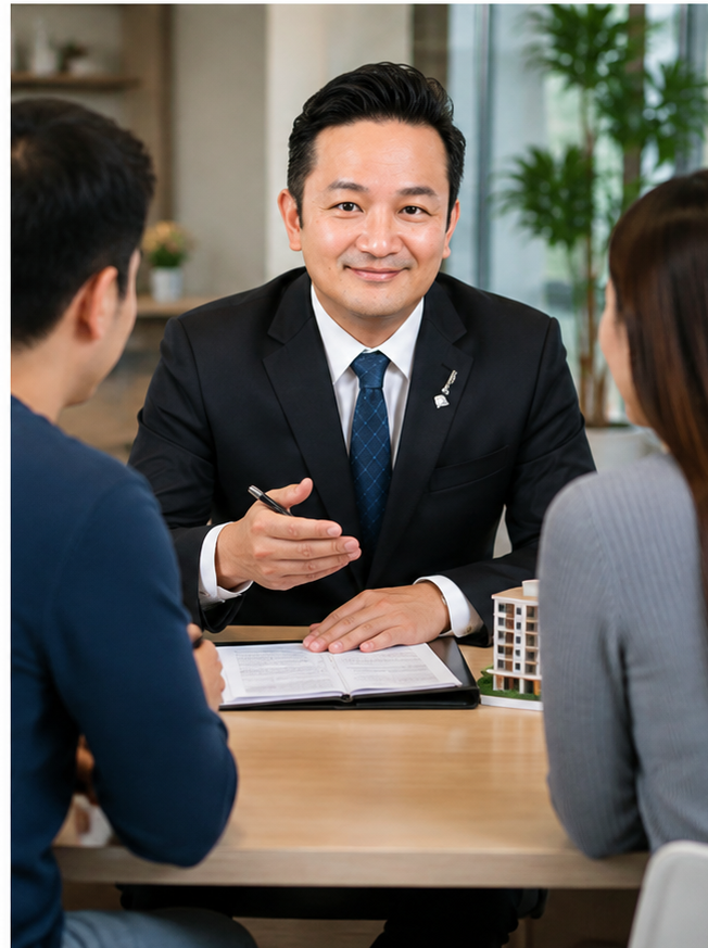 Able S.K. Toh consulting with clients as a residential property agent in Singapore